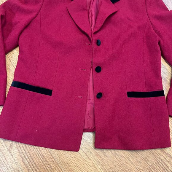 Talbots Women’s Size 12P Red Black Velvet Wool Button Front Blazer Jacket - Picture 3 of 8